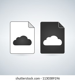 Black and white Cloud File Icon, vector illustration isolated on white background.