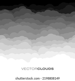 Fondo plano de dibujos animados de cielo blanco y negro en el cielo. Textura de Panorama de Paisaje de nubes onduladas. Atmósfera aireada. Material de diseño. Ilustración vectorial.