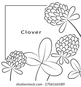 Black and White Clover contour Vector Illustration with Flowers