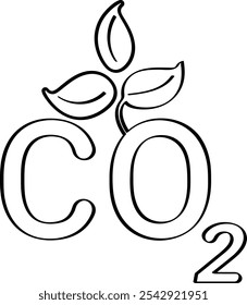  Black and White CO2 Emission Vector Outline with Leaf Symbol for Environmental Awareness