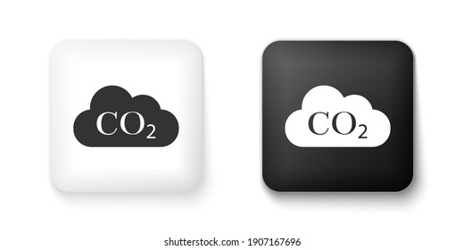 Black and white CO2 emissions in cloud icon isolated on white background. Carbon dioxide formula symbol, smog pollution concept, environment, combustion products. Square button. Vector.