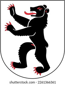 Black and white coat of arms with standing bear of Swiss Canton Appenzell Innerrhoden. Illustration made February 12th, 2023, Zurich, Switzerland.