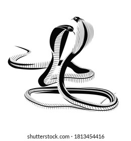 Black and white cobra. Snake drawing.