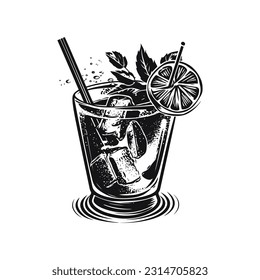 Black and white cocktail vector sketch.