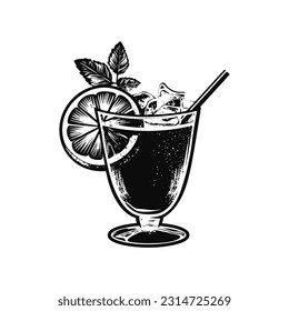 Black and white cocktail vector sketch.