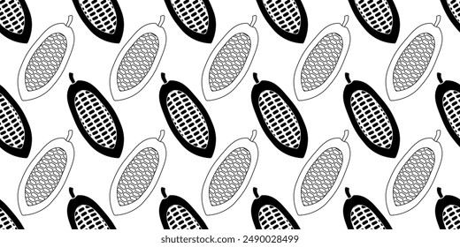 black white cocoa beans seamless pattern