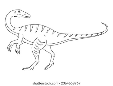 Black and White Coelophysis Dinosaur Cartoon Character Vector. Coloring Page of a Coelophysis Dinosaur