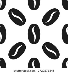 Black, white coffee beans, repeating pattern. A seamless arrangement of bean shapes with a central groove.