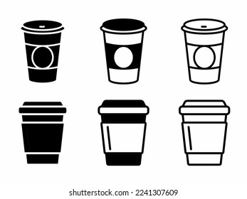 Black and white coffee cup icon illustration collection. Stock vector.