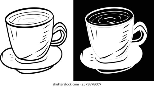 Black and White Coffee Cup Illustration on Contrasting Background Design