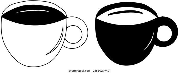 Taza de café blanco y negro con asas redondas