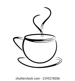 Black and white coffee cup vector with steam