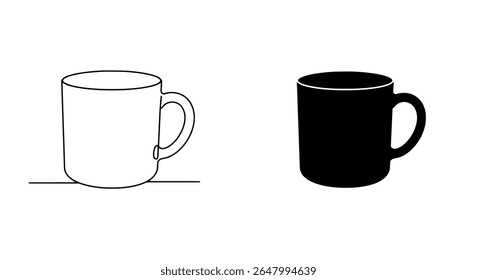 Black and White Coffee Cups - Minimalist Silhouette Pair for Menu and Cafe Branding