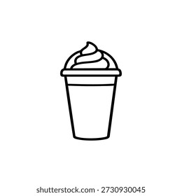 Café blanco y negro para ir taza con crema batida línea simple icono de Vector de arte