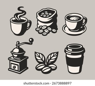 Black and White Coffee Illustration Vector Set