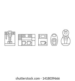 Black and white coffee maker line icon set. Coffee machine logo. 