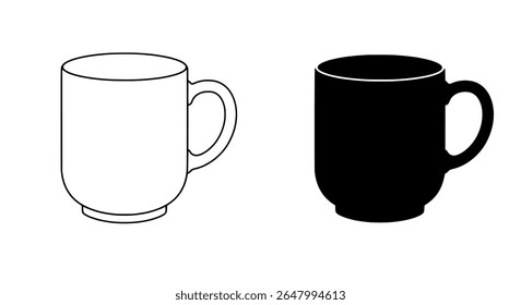 Black and White Coffee Mug Set - Minimalist Beverage Icons for Menu and Branding