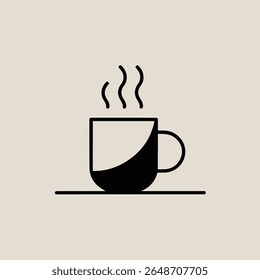 Black and White Coffee Mug Steam Minimalist Icon vector