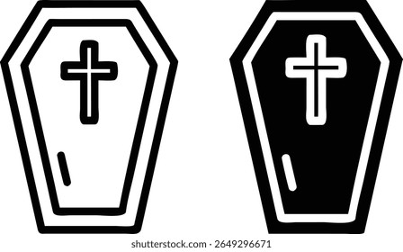 Black and White Coffin Icons with Cross Vector Illustration