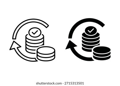Ciclo de pila de monedas en blanco y negro con dinero de Checkmarks
