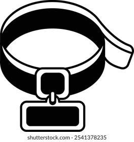 A black and white collar with a tag