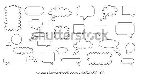 Black and white collection of hand drawn speech bubble doodle set design