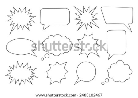 Black and white collection of hand drawn speech bubbles doodle set of design elements. Vector illustration.