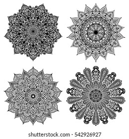 Black and white collection round circle lace pattern mandala. Vector illustration.