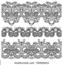 black and white collection of seamless ornamental floral stripes