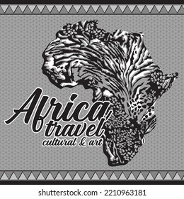 black and white color african patterned map illustration travel cultural and art, tribal, zebra, tiger wild animals pattern traditional concept, wallpaper template, banner website design