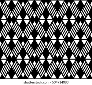 Black and white color argyle and diagonal stripes line seamless pattern background.