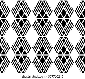 Black and white color argyle and diagonal stripes line seamless pattern background vector.