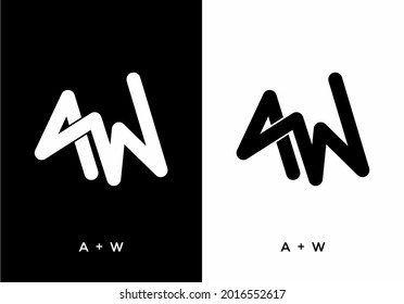 Black and white color of AW initial letter design