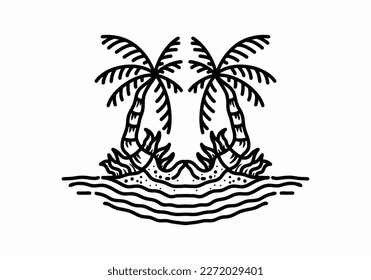 Black and white color of beach and coconut trees tattoo design
