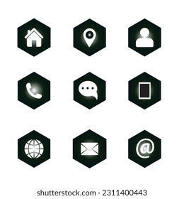 Black and white color contact us icon set. Web, call, phone, message, address, website, location icon flat pack. Easy to change color and size. Flat icon set collection.