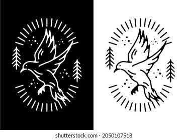 Black and white color of flying bird line art design