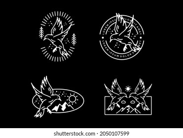 Black and white color of flying bird line art design