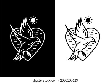 Black and white color of flying bird line art design