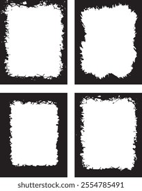 Black and white color Grunge Frame Design A Collection of Four Rectangular Frames with Cracked and Splattered Black Borders in a Dynamic 2x2 Layout for Edgy and Artistic Visual Projects