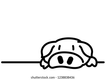 black and white color hand drawn pig head on the table or floor