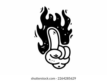 Black and white color of hand and fire flame tattoo design