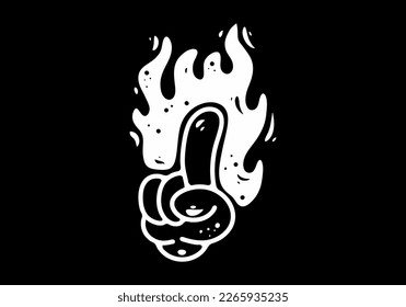 Black and white color of hand and fire flame tattoo design