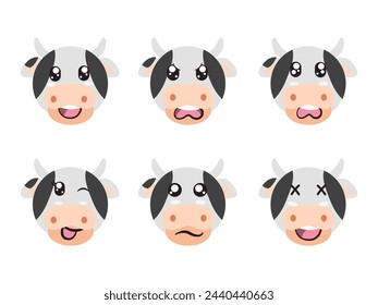 black white color head cow face character expression smile laughing happy sad blink eye and cheerful gesture