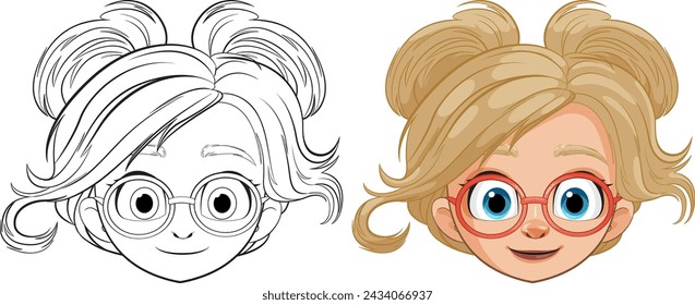 Black and white to color illustration of girl