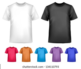 Black and white and color men polo shirts. Design template. Vector illustration.