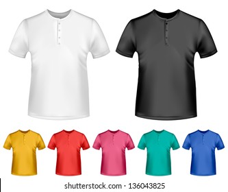 Black and white and color men polo shirts. Design template. Vector illustration