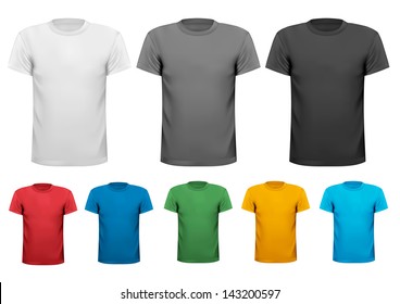 Black and white and color men polo shirts. Design template. Vector illustration