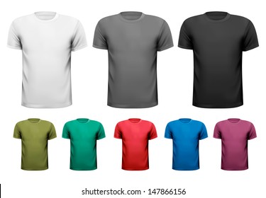 Black and white and color men polo shirts. Design template. Vector illustration