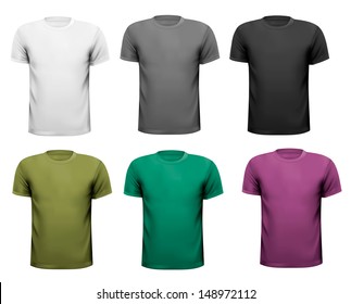 Black and white and color men polo shirts. Design template. Vector illustration 