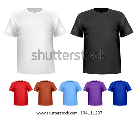 Black and white and color men polo shirts. Design template. Vector illustration